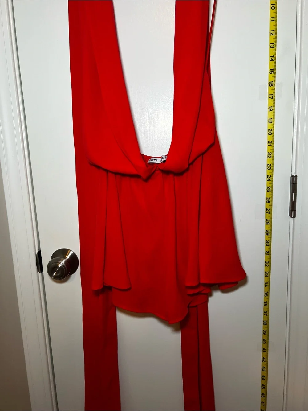 HYFVE Adjustable Ties Vibrant Coral Orange Red Draped V-Neck Romper Shorts